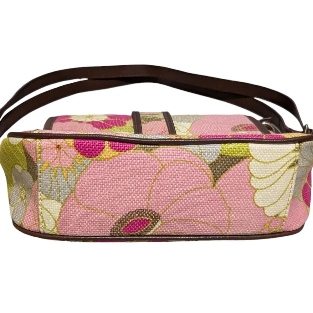 Spartina linen leather floral crossbody satchel in pink white green